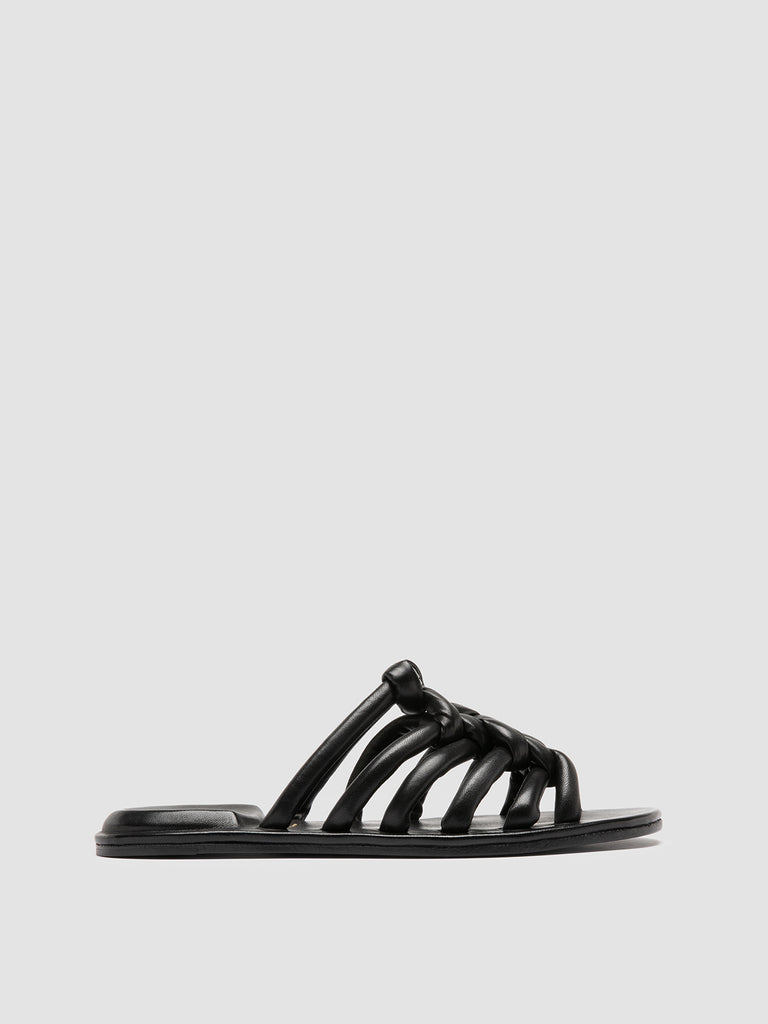 CYBILLE 016 - Black Leather Slide Sandals