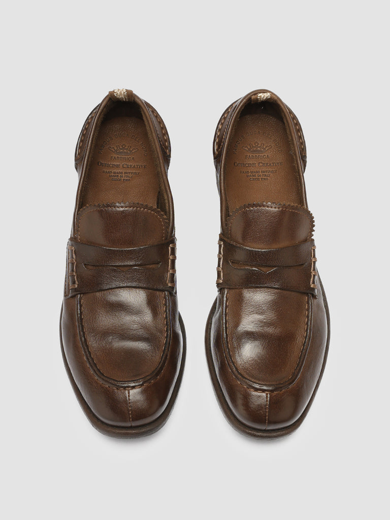 CALIXTE 042 - Brown Leather Penny Loafers