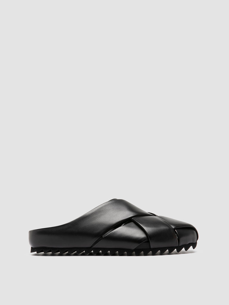 PELAGIE 018 - Black Leather Mule Sandals