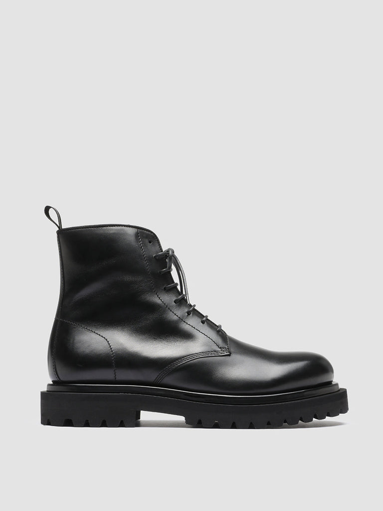 EVENTUAL 002 - Black Lace Up Leather Ankle Boots