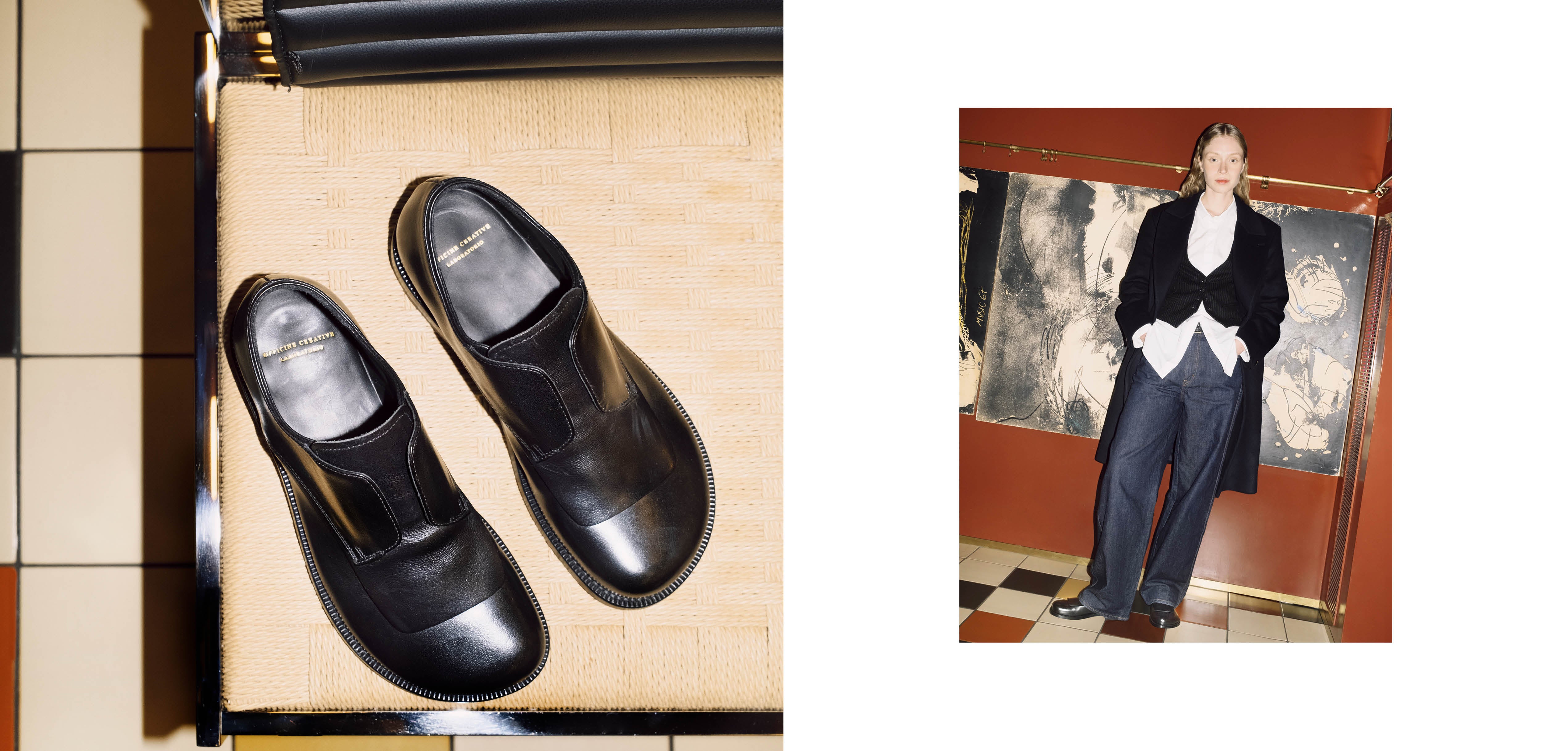 Officine Creative - women's black laceless derby shoes