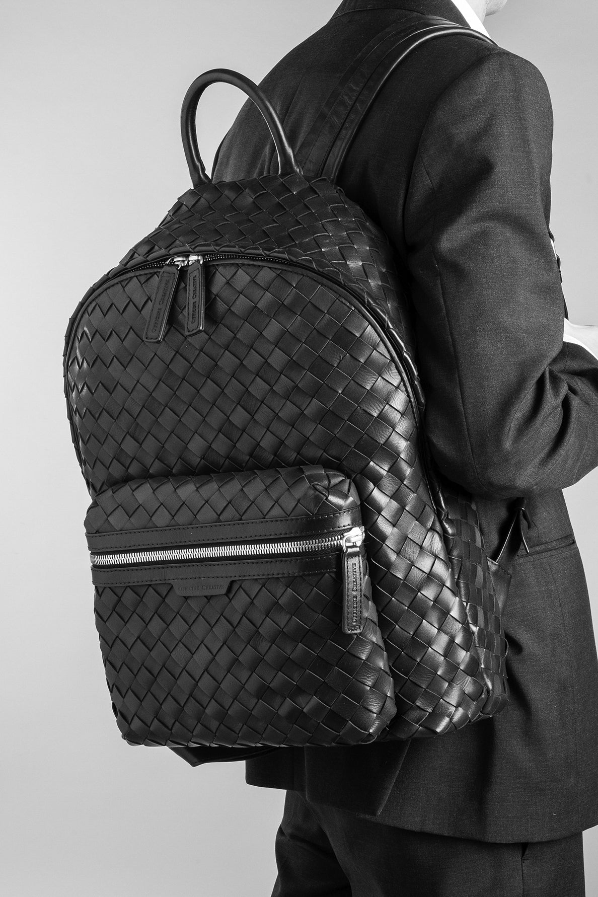 black leather woven backpack ARMOR 04