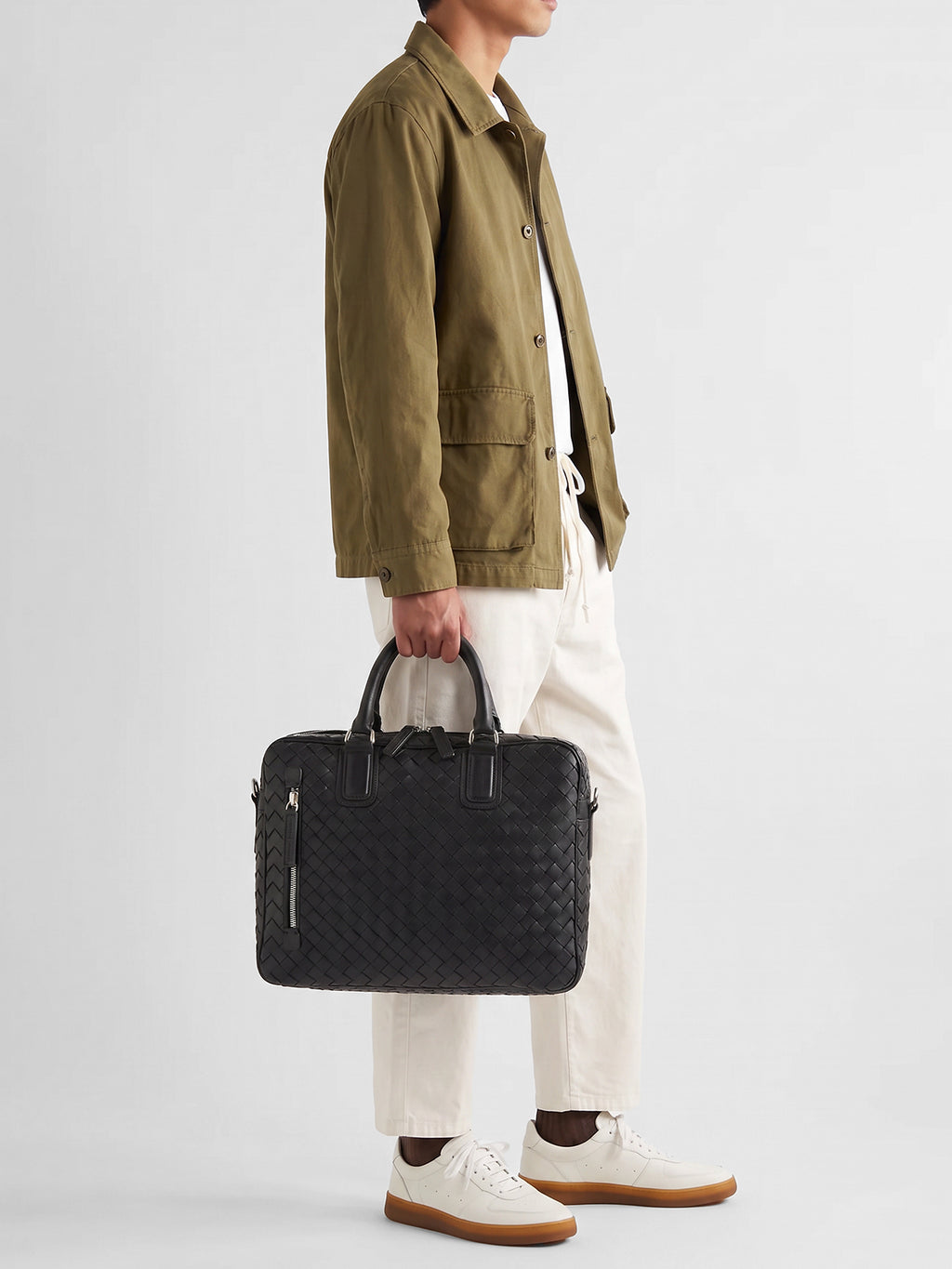 ARMOR 011 - Black Woven Leather Bag - image 2,side view