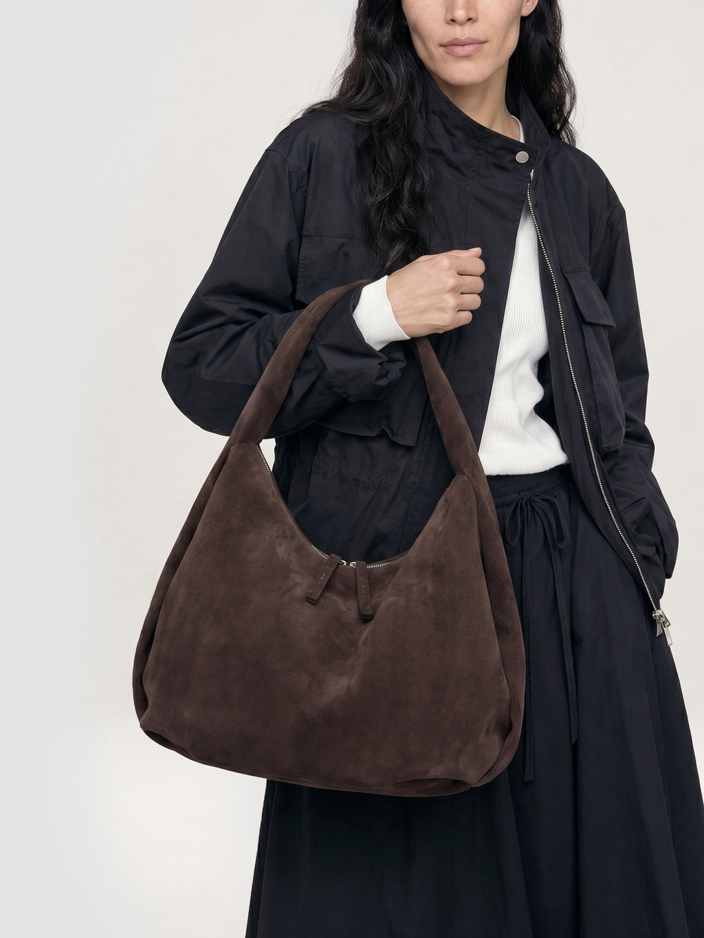 BOLINA 048 - Brown Suede Shoulder Bag - image 2,side view