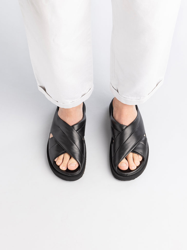 CHORA 004 - Black Leather Slide Sandals