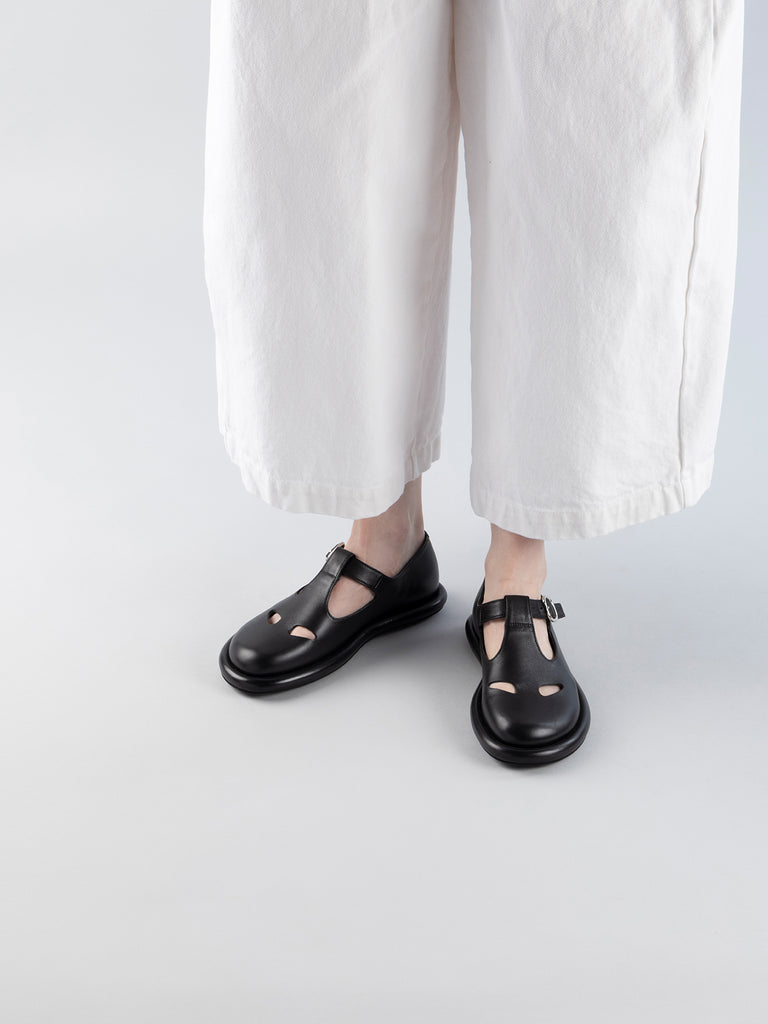 Women's Black Leather Peep Toe Shoes: MIENNE 102 – Officine