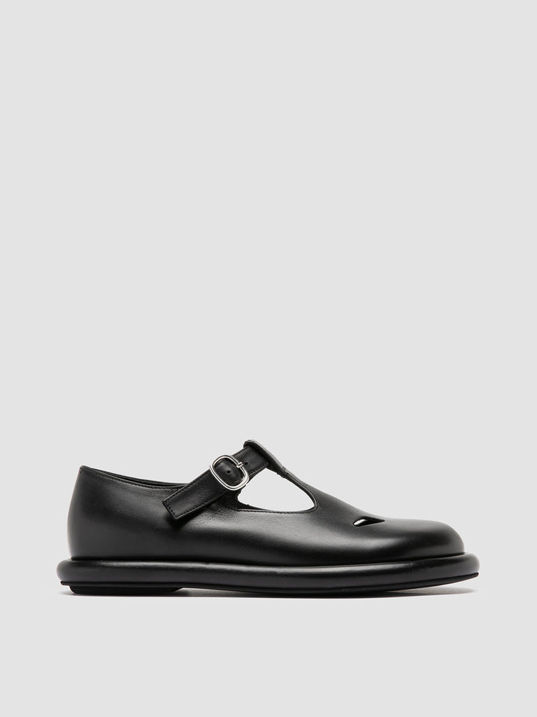 ESTENS 106 - Black Leather T-Bar Shoes