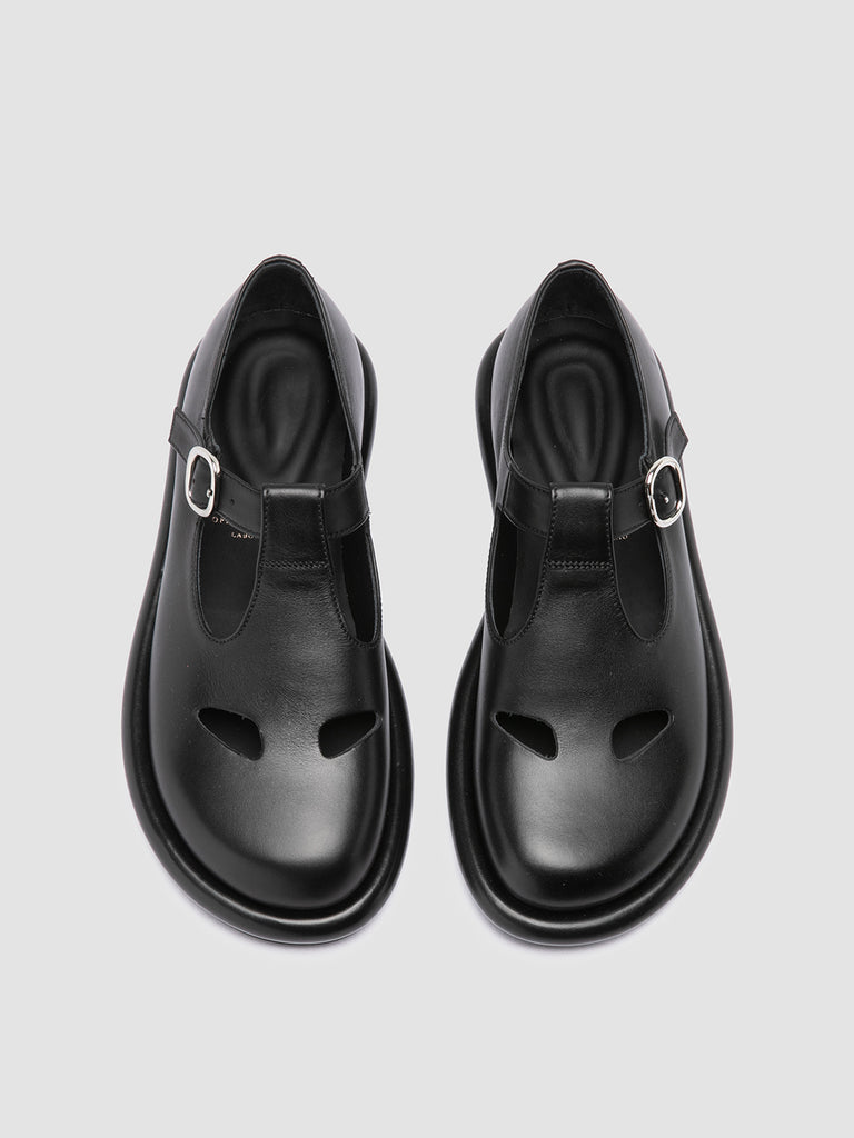 ESTENS 106 - Black Leather T-Bar Shoes