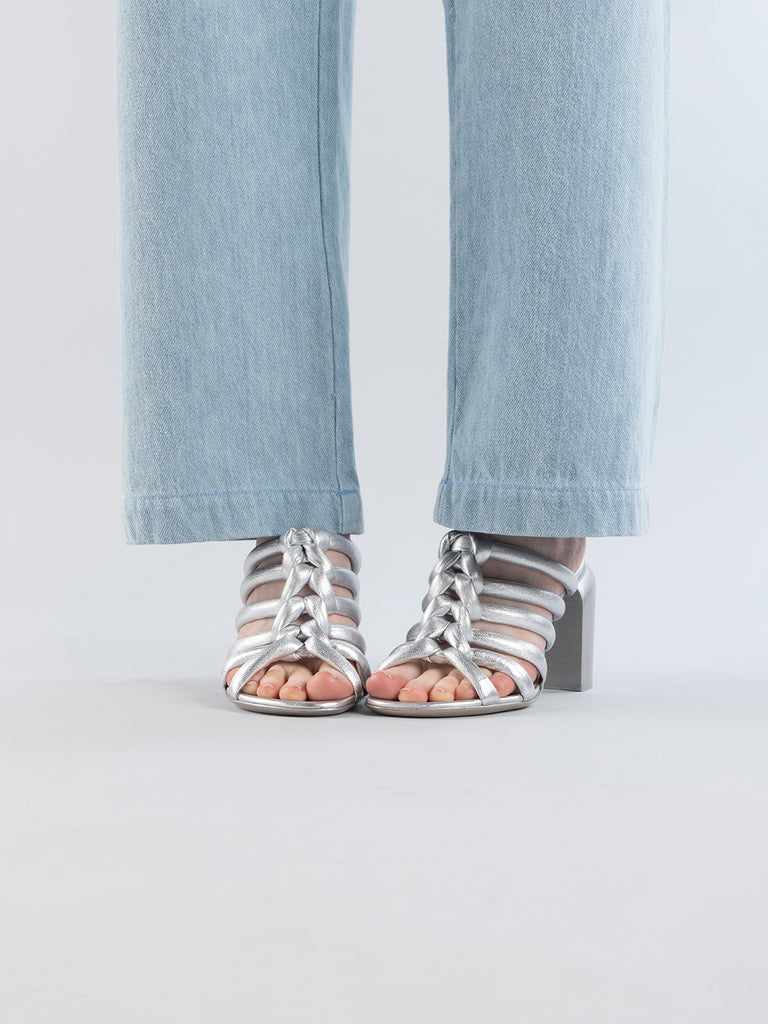 ESTHER 026 - Silver Leather Slide Sandals