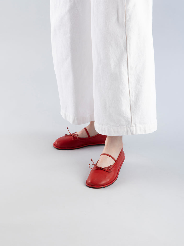 Women's Red Leather Ballerina Shoes: FONTAYNE 001 – Officine Creative EU