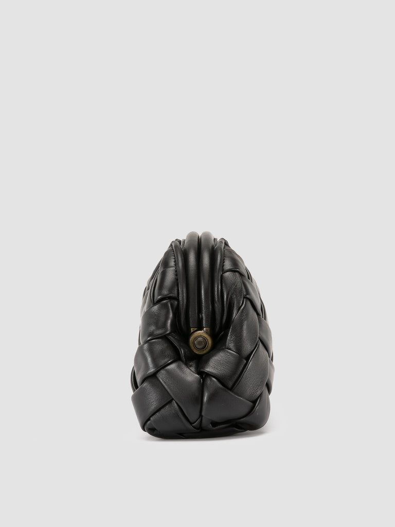 HELEN 12 Plug - Black Woven Leather Clutch Bag