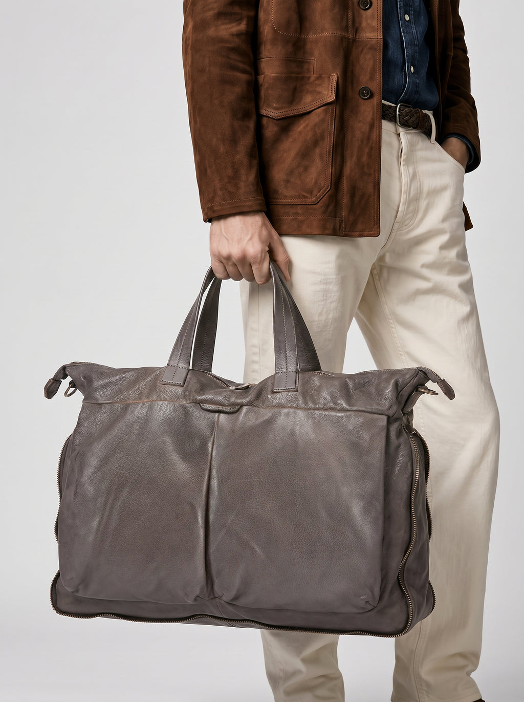 HELMET 046 - Grey Leather Briefcase - image 2,side view