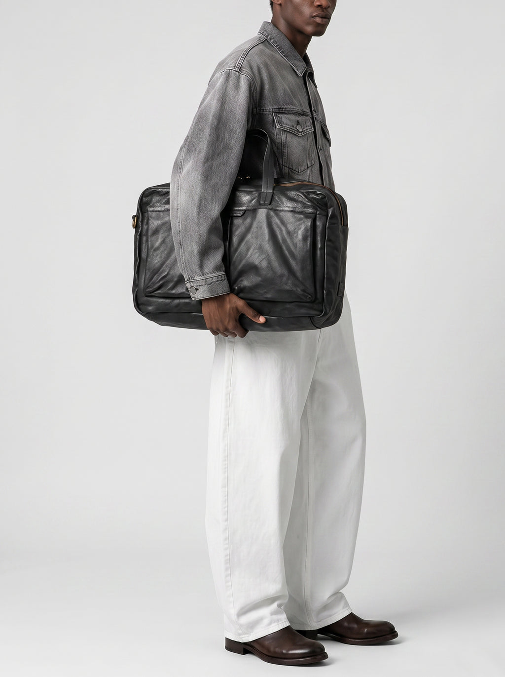 HELMET 056 - Black Leather Travel Bag - image 2,side view