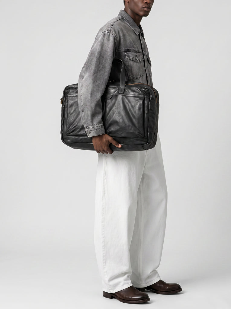 HELMET 056 - Black Leather Travel Bag