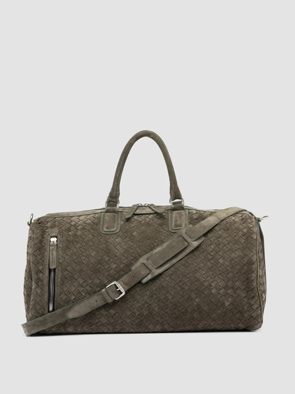 ARMOR 01 - Grüne Wochenendtasche aus gewebtem Wildleder - image 1,side view