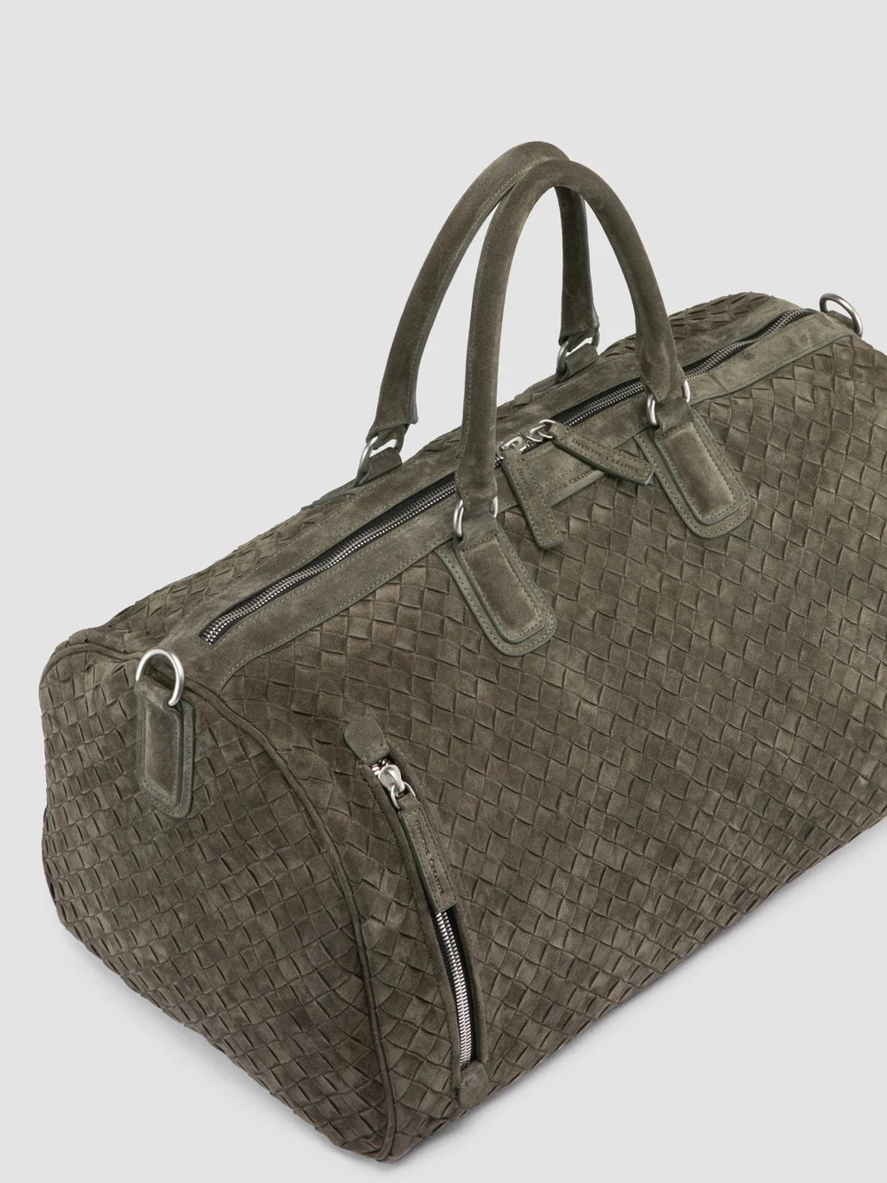 ARMOR 01 - Grüne Wochenendtasche aus gewebtem Wildleder - image 2,side view