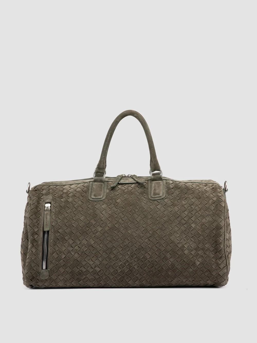 ARMOR 01 - Grüne Wochenendtasche aus gewebtem Wildleder - image 3,side view