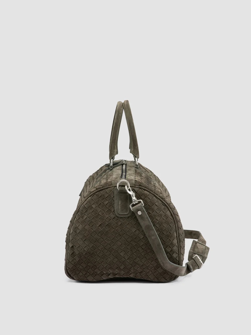 ARMOR 01 - Grüne Wochenendtasche aus gewebtem Wildleder - image 6,side view