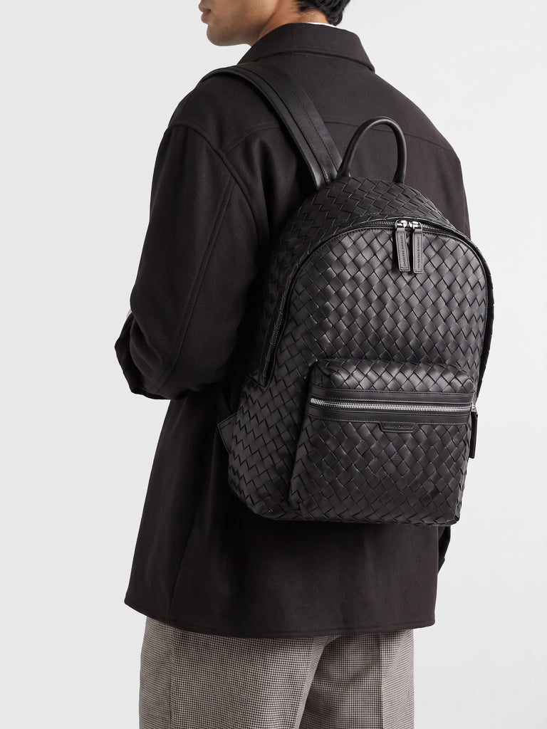 ARMOR 04 - Black Woven Leather Backpack-hover