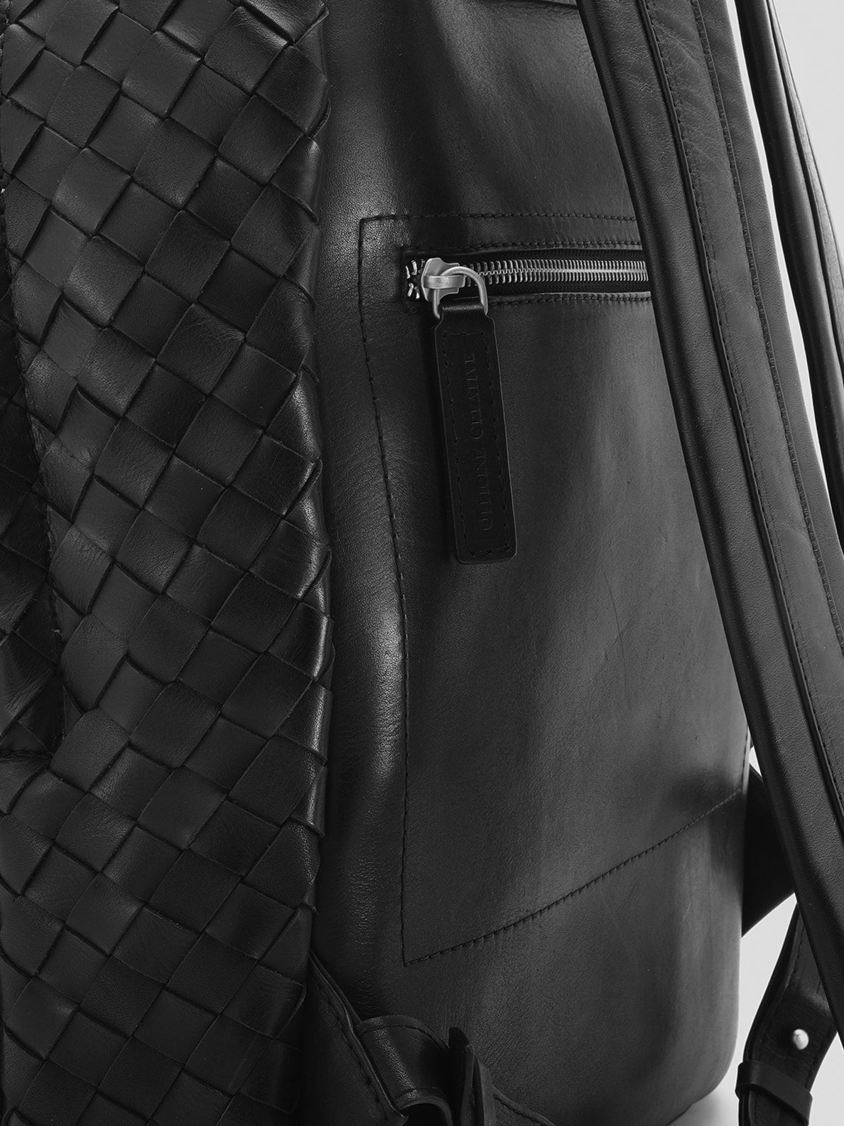 black leather woven backpack ARMOR 04