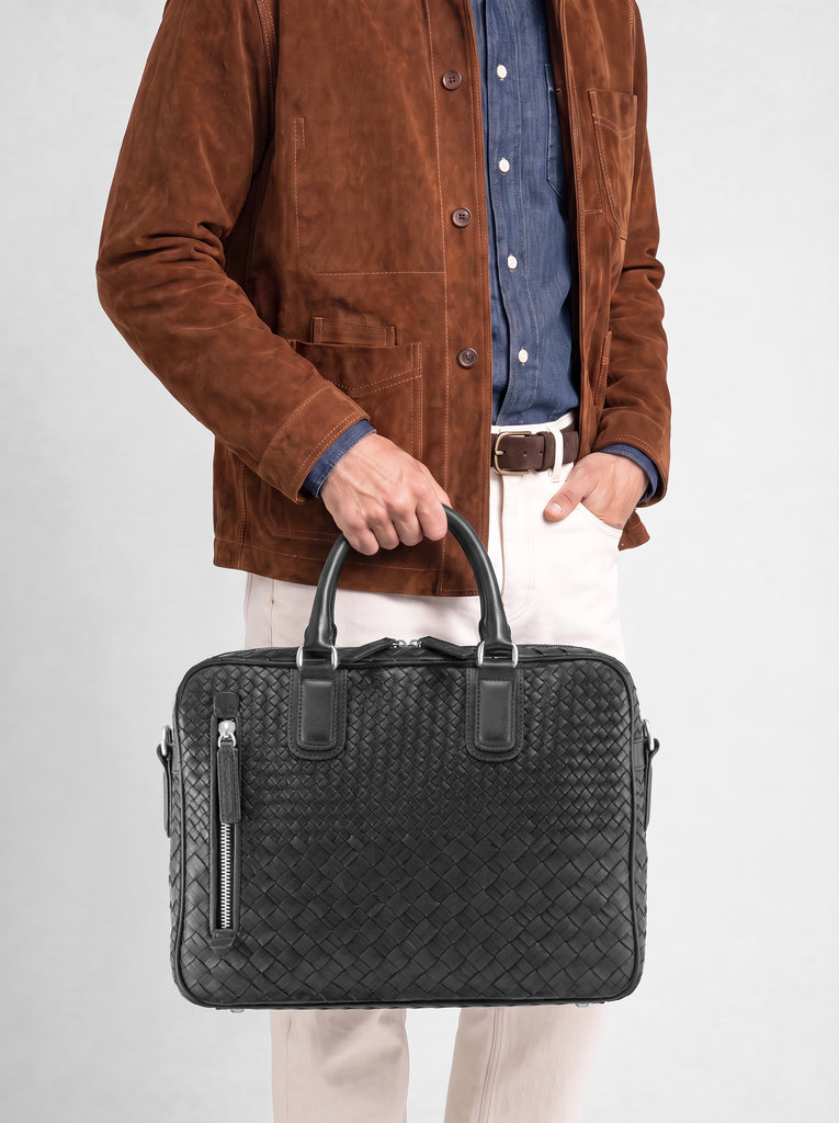 ARMOR 011 - Black Woven Leather Bag-hover