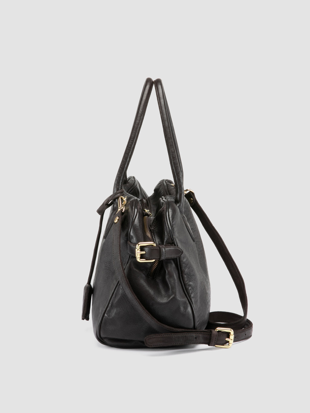 BOWLER 006 - Brown Leather Shoulder Bags - image 6,side view
