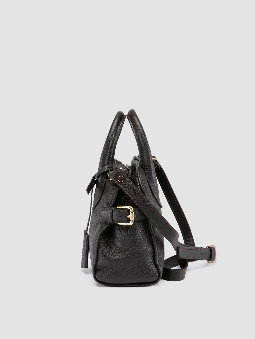 BOWLER 007 - Brown Leather Shoulder Bags - image 6,side view