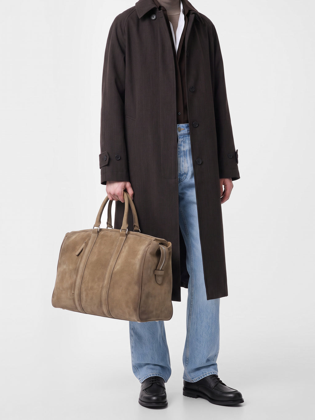 QUENTIN 009 - Taupefarbene Tasche aus Wildleder - image 2,side view