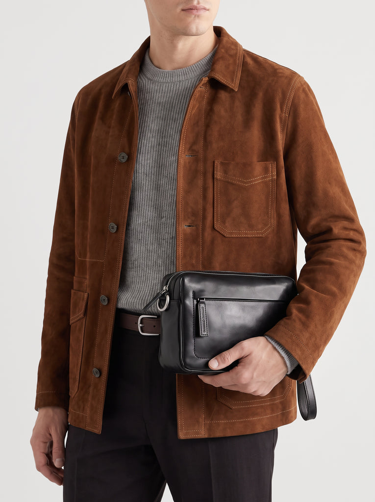 QUENTIN 025 - Black Leather Pouch Bag