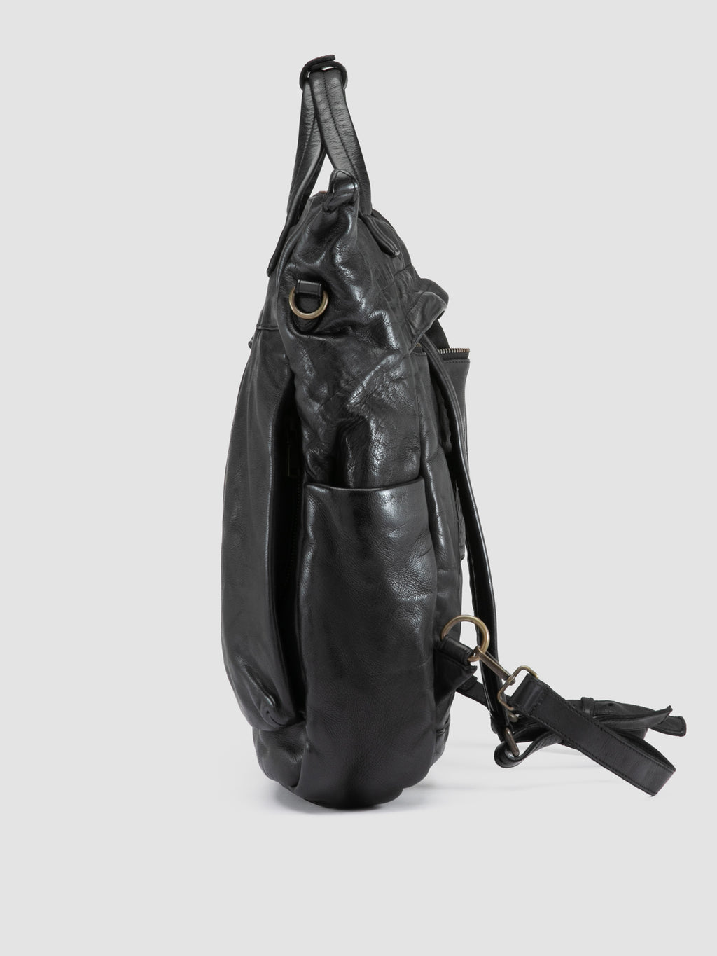 HELMET 055 - Black Leather Backpack - image 6,side view