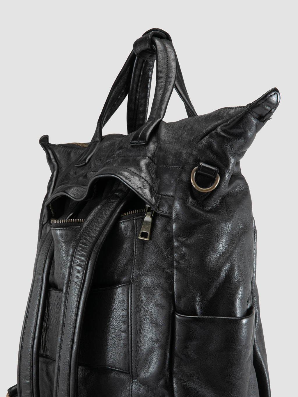 HELMET 055 - Black Leather Backpack - image 7,side view