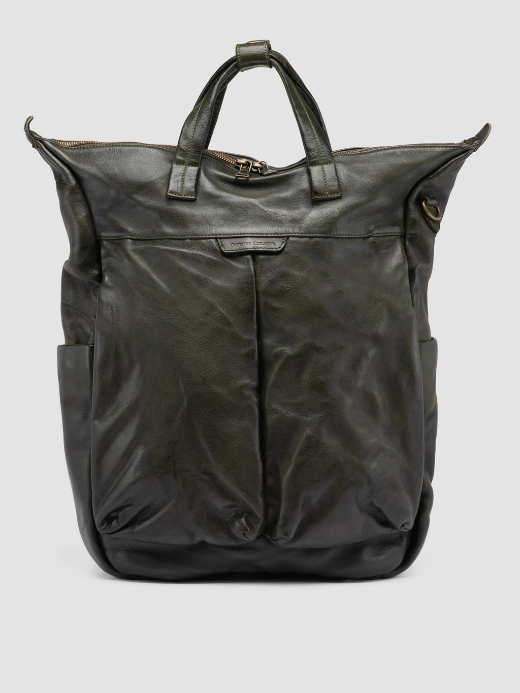 HELMET 055 - Green Leather Backpack - image 3,side view