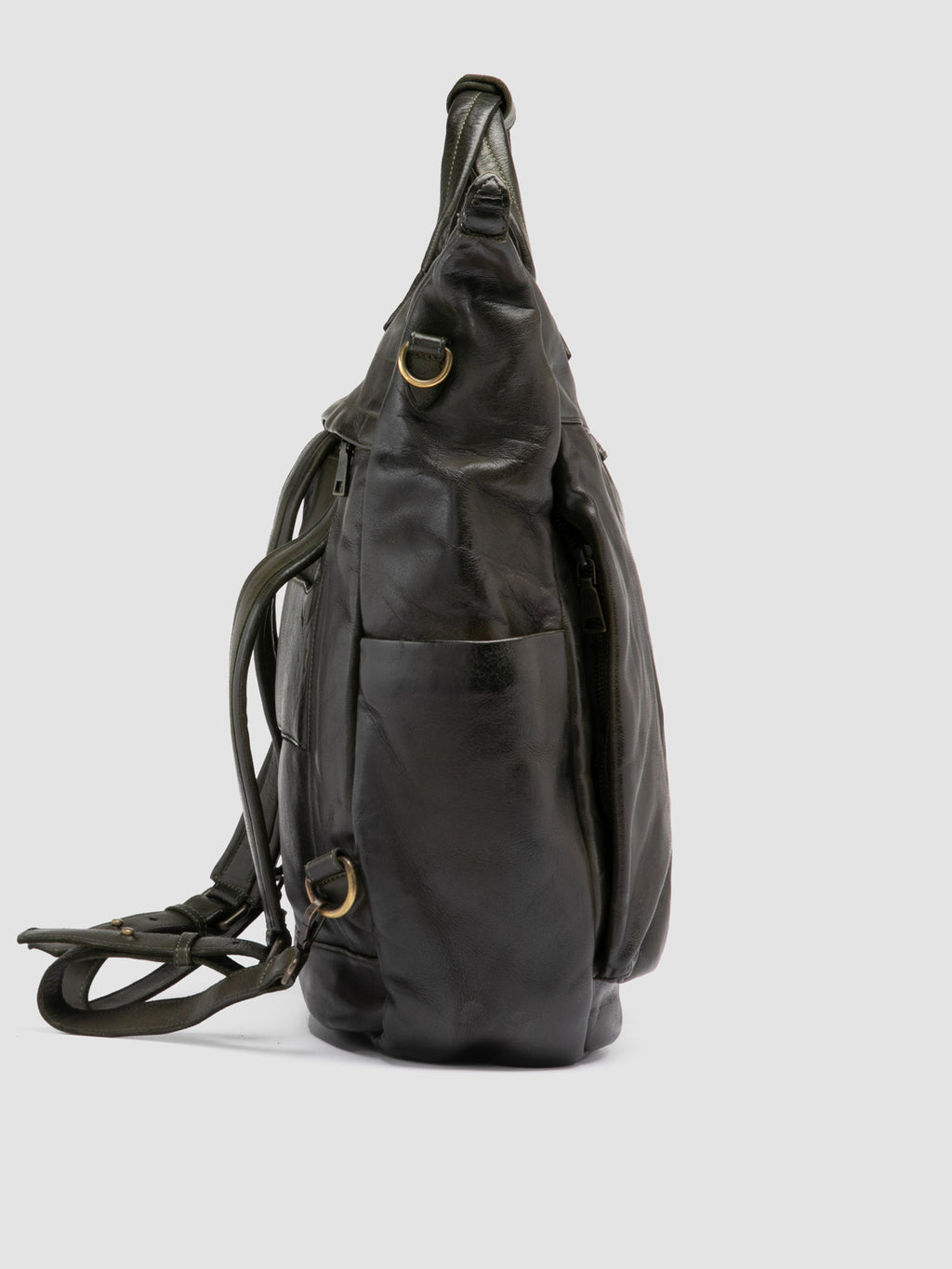 HELMET 055 - Green Leather Backpack - image 4,side view