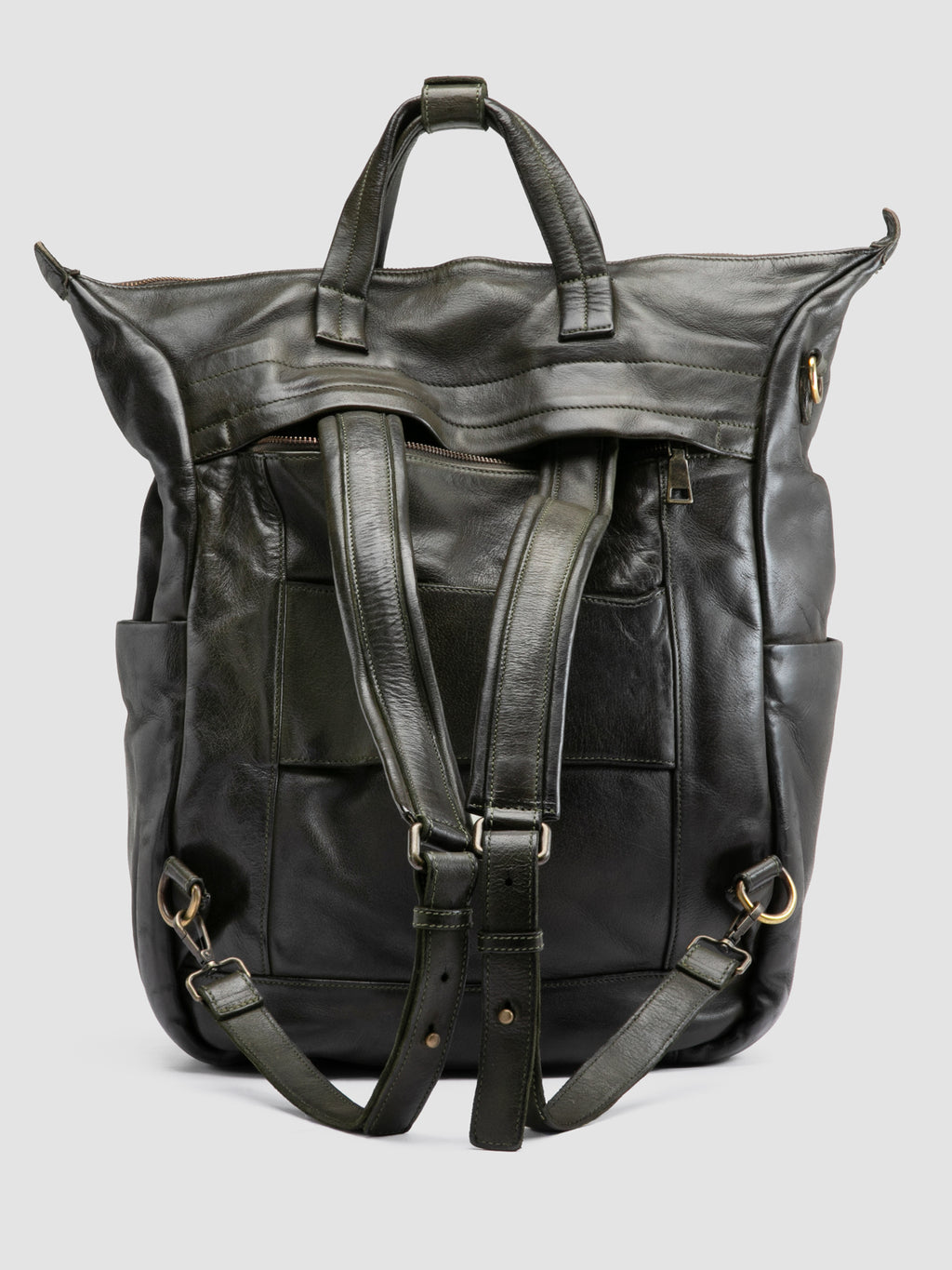 HELMET 055 - Green Leather Backpack - image 5,side view