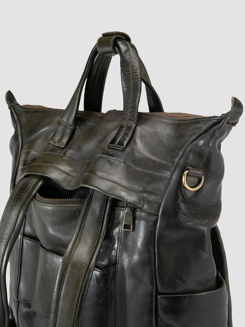 HELMET 055 - Green Leather Backpack - image 7,side view