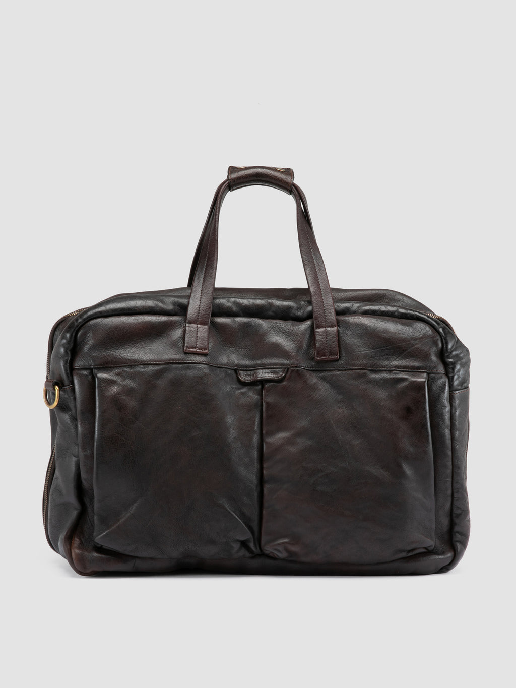 HELMET 056 - Brown Leather Travel Bag - image 3,side view