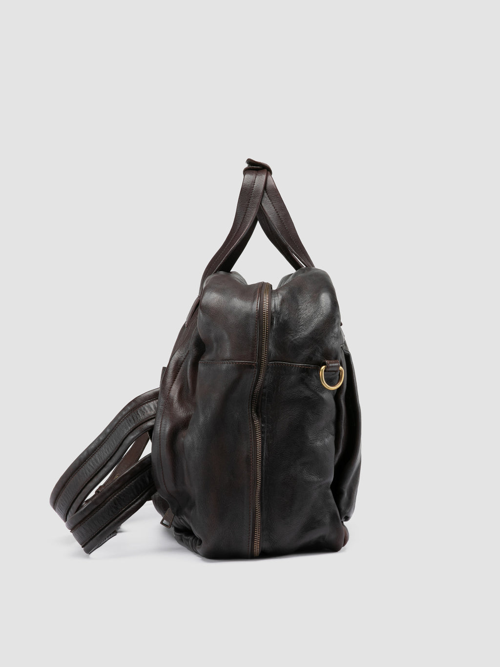 HELMET 056 - Brown Leather Travel Bag - image 4,side view