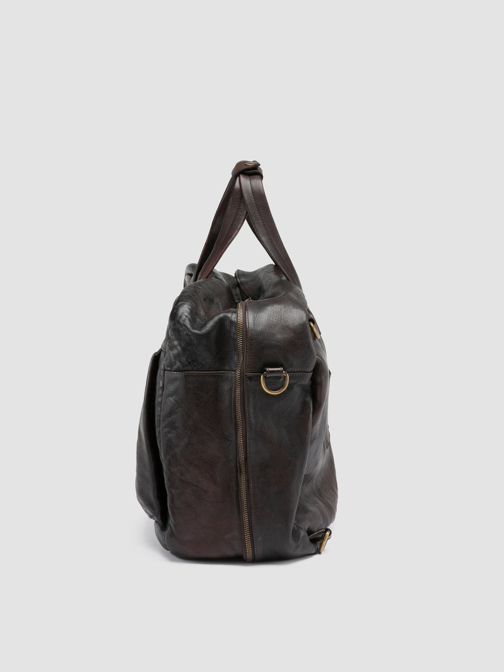 HELMET 056 - Brown Leather Travel Bag - image 7,side view
