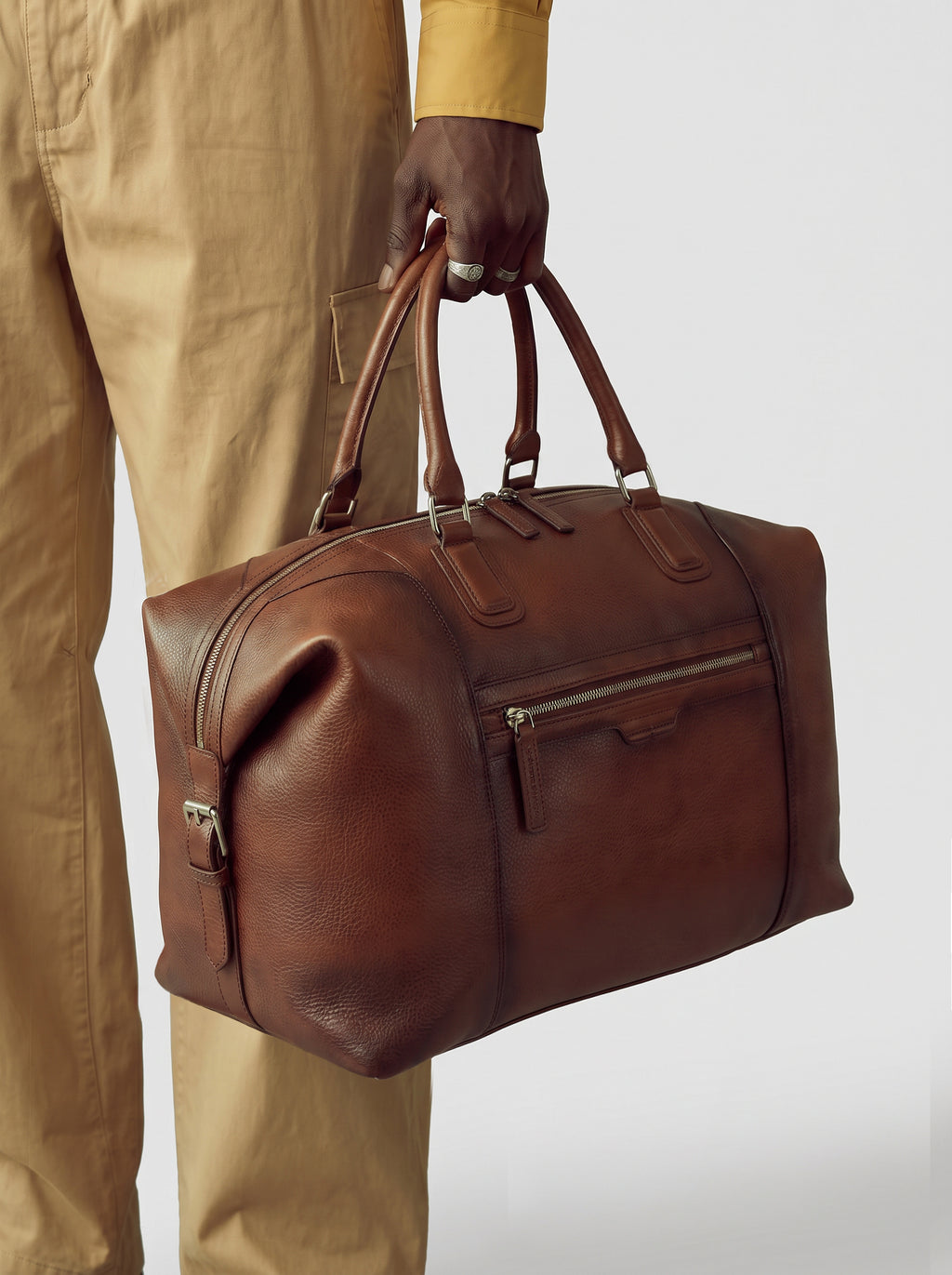 JULES 006 - Braune Reisetasche aus Leder - image 2,side view