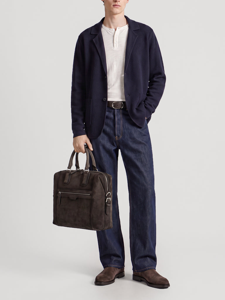 JULES 011 - Brown Suede Briefcase