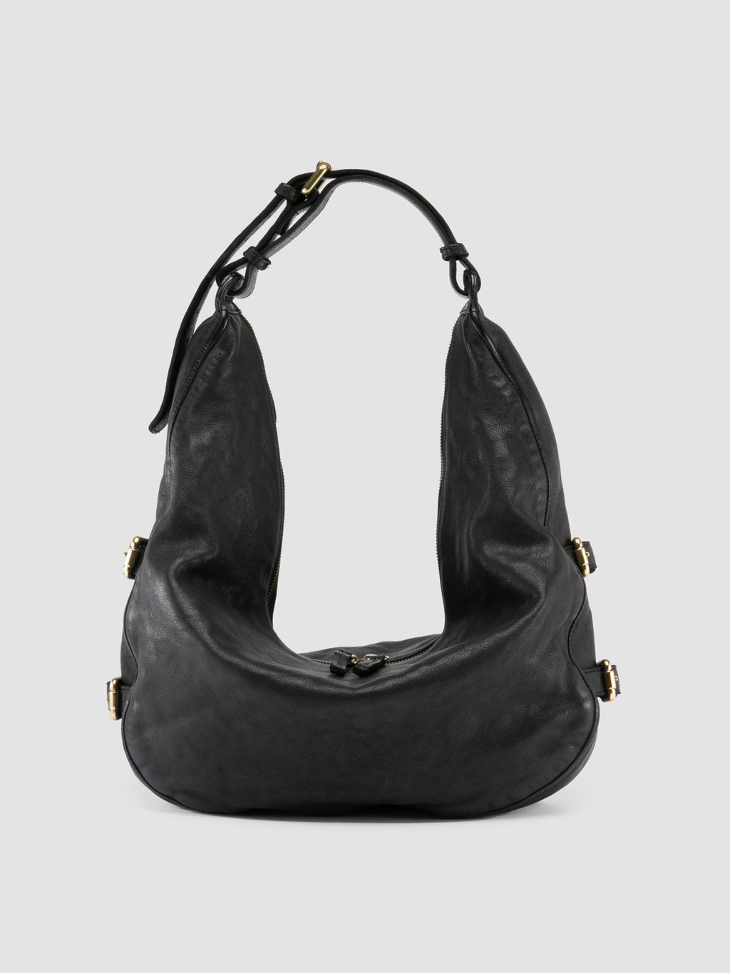 JULIE 015 - Black Leather Shoulder Bag - image 1,side view