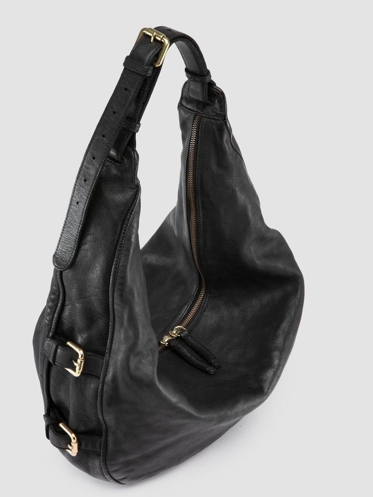 JULIE 015 - Black Leather Shoulder Bag