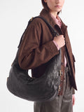 JULIE 015 - Black Leather Shoulder Bag