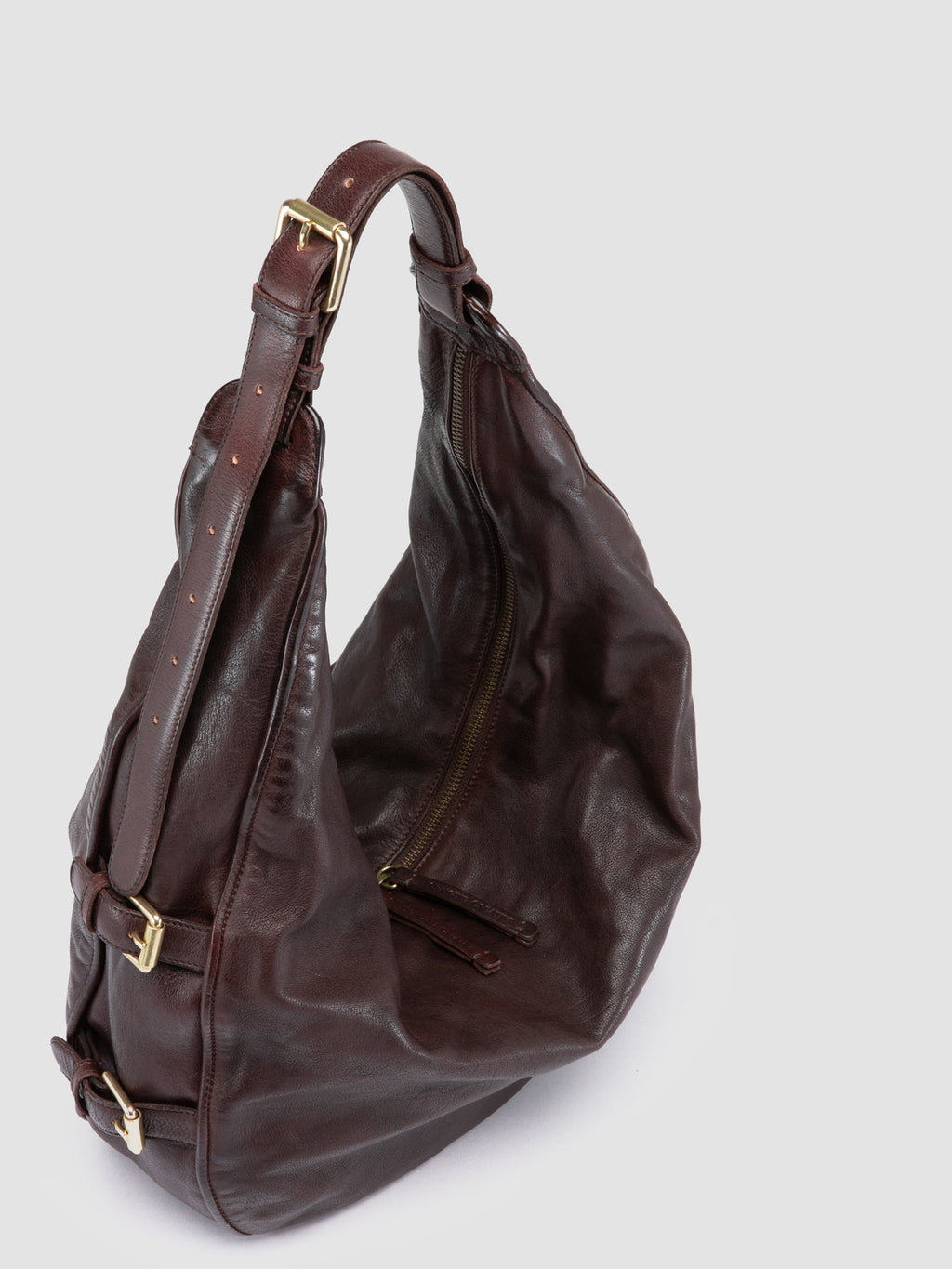 JULIE 015 - Burgundy Leather Shoulder Bag - image 2,side view