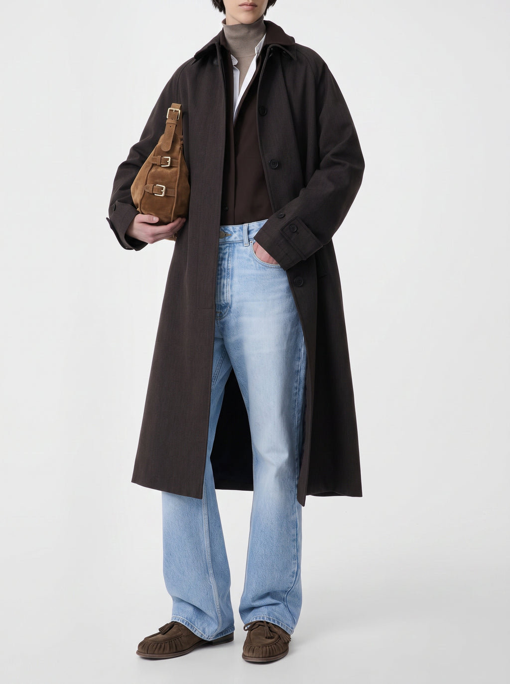 JULIE 016 - Brown Suede Shoulder Bag - image 2,side view