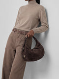 JULIE 016 - Brown Suede Shoulder Bag - thumb image 2,side view