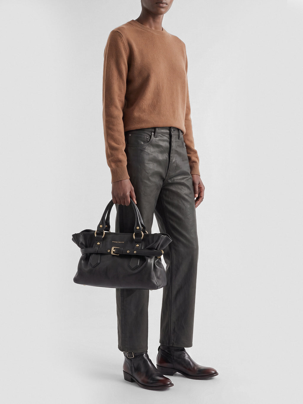 MEG 002 - Black Leather Handle Bag
