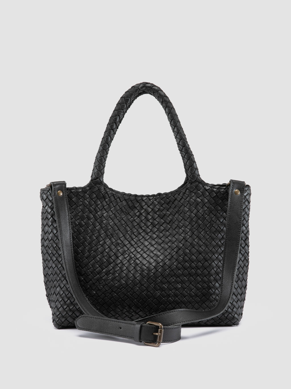 RAQUEL 001 - Black Leather Shoulder Bag - image 4,side view