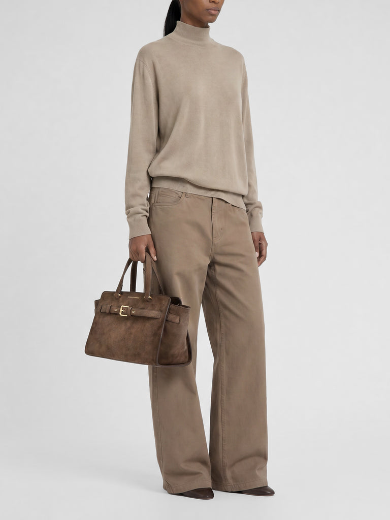 SADDLE 026 - Brown Suede Handle Bag-hover