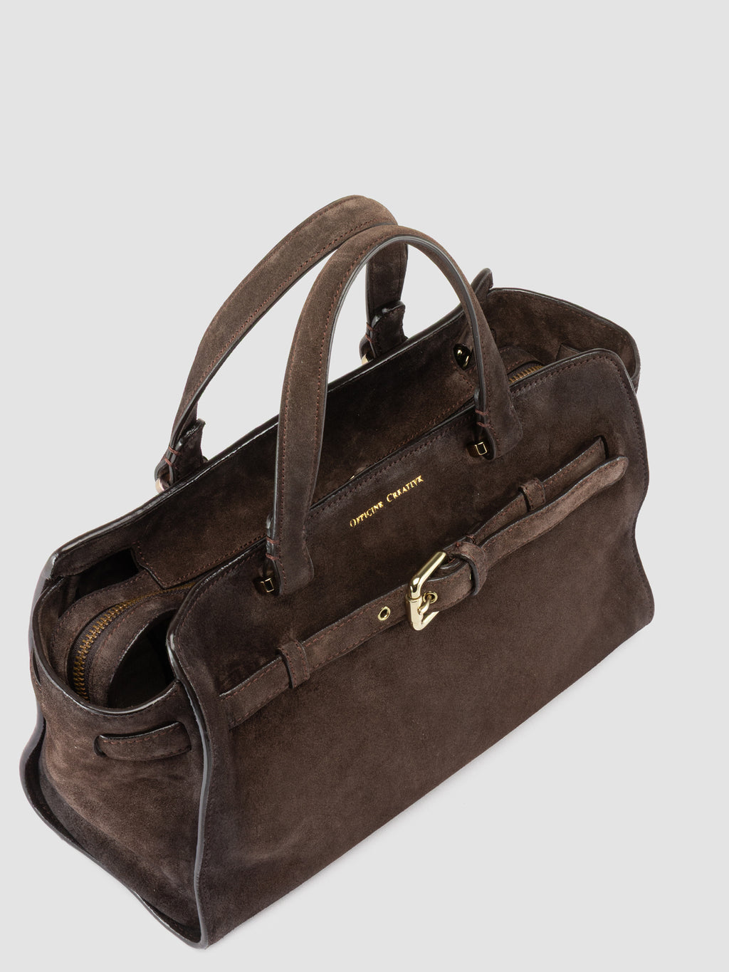 SADDLE 026 - Brown Suede Handle Bag - image 2,side view